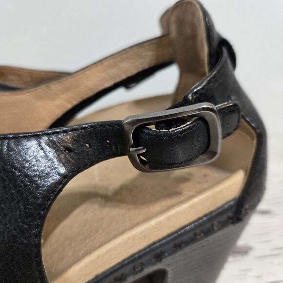 DANSKO Sassy Black Milled Burnished Leather Platform Block Heel Shoes 38 / 7.5-8 - Picture 3 of 7